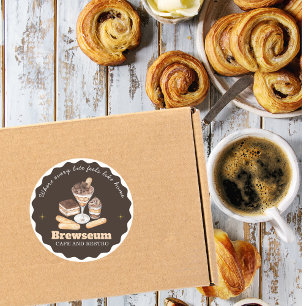 Brown CAFE & Restro Personalized Branding Classic Round Sticker