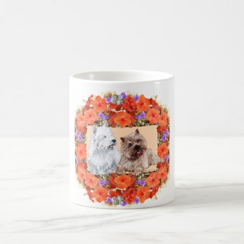 Brown Cairn and Westie Terriers in Floral Coffee Mug