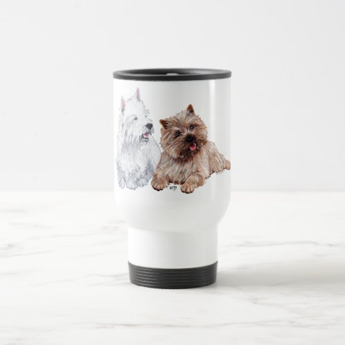 Brown Cairn and Westie Terriers Travel Mug