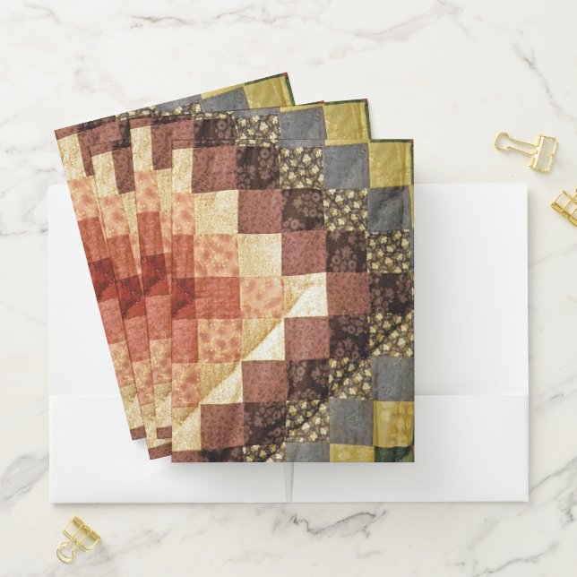 Brown Calico Patchwork Quilt Pocket Folder (In Situ)
