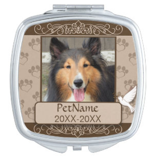 Brown Calligraph Swirls Custom Pet Sympathy Compact Mirror