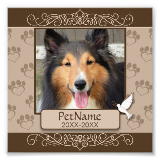 Brown Calligraph Swirls Custom Pet Sympathy Photo Print