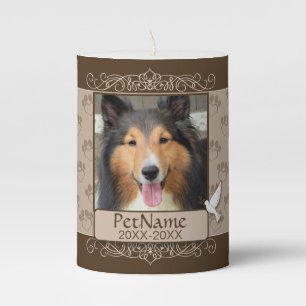 Brown Calligraph Swirls Custom Pet Sympathy Pillar Candle