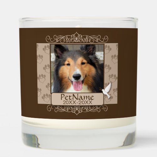 Brown Calligraph Swirls Custom Pet Sympathy Scented Candle