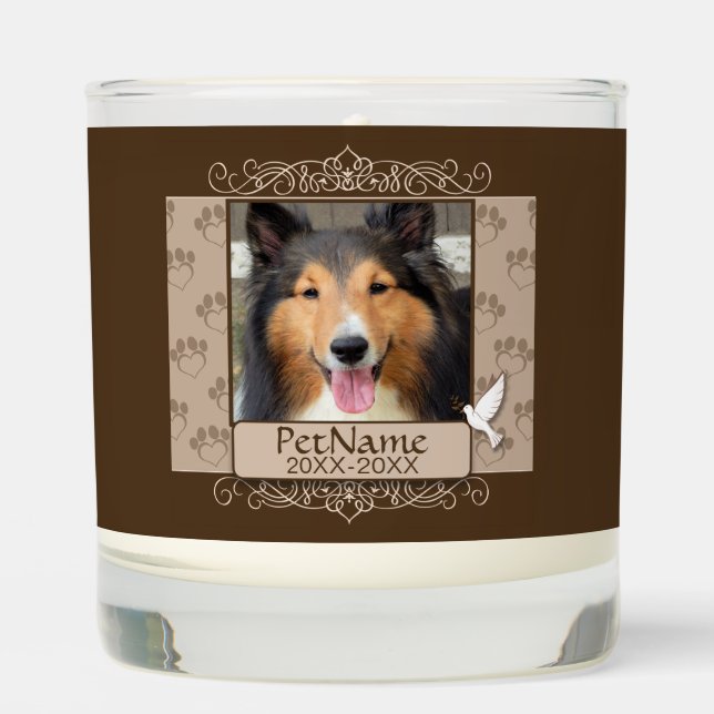 Brown Calligraph Swirls Custom Pet Sympathy Scented Candle (Front)