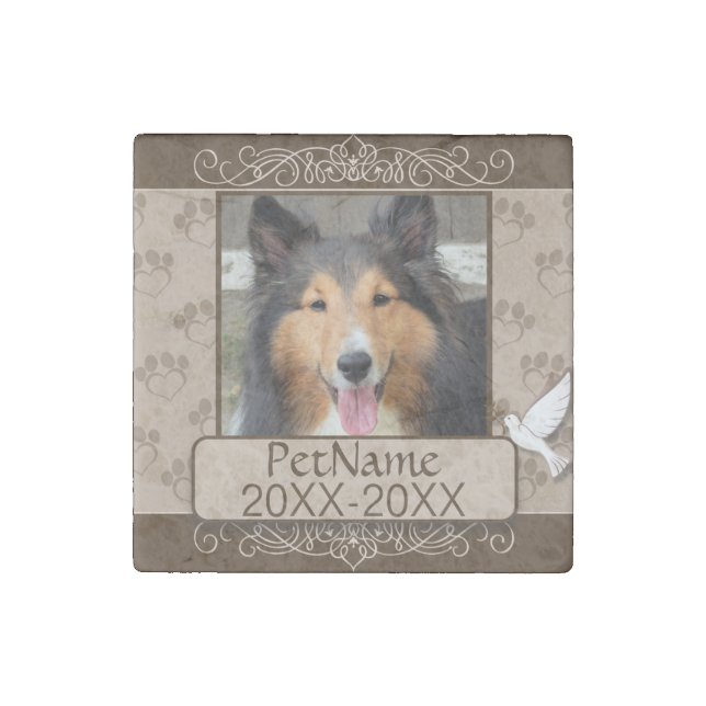 Brown Calligraph Swirls Custom Pet Sympathy Stone Magnet (Front)