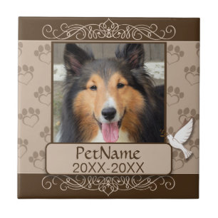 Brown Calligraph Swirls Custom Pet Sympathy Tile