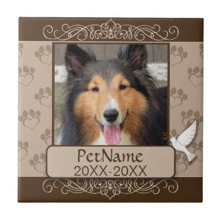 Brown Calligraph Swirls Custom Pet Sympathy Tile