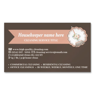 Brown Calligraphy Housekeeping Cleaning Maid Business Card Magnet