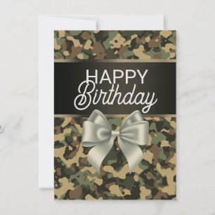 Brown Camo & Bow Happy Birthday Card