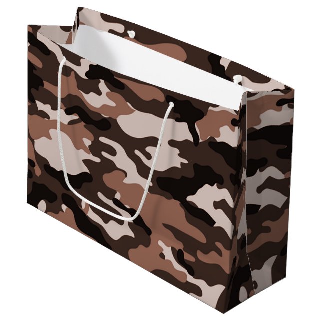 Brown camouflage Large Gift Bag (Front Angled)
