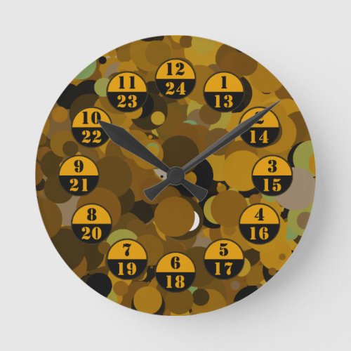 Brown Camouflage Military Time Round Clock