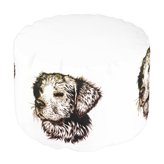 Brown Canine Head Sketch  Pouf (Angled Front)