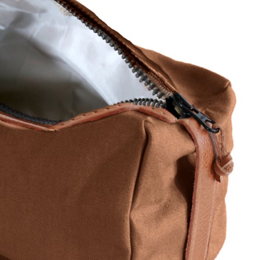 Brown Canvas and Leather Dopp Kit (Open)