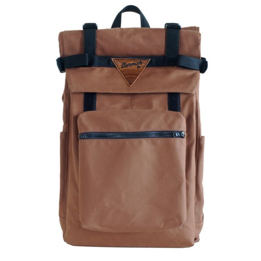 Brown Canvas Roll Top Backpack w/ Laptop Sleeve (Front)