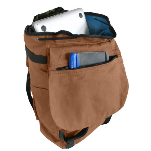 Brown Canvas Rucksack with Blue Liner (Open)