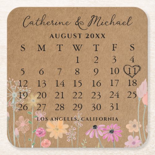 Brown Cardboard Photo Date Calendar   Square Paper Coaster