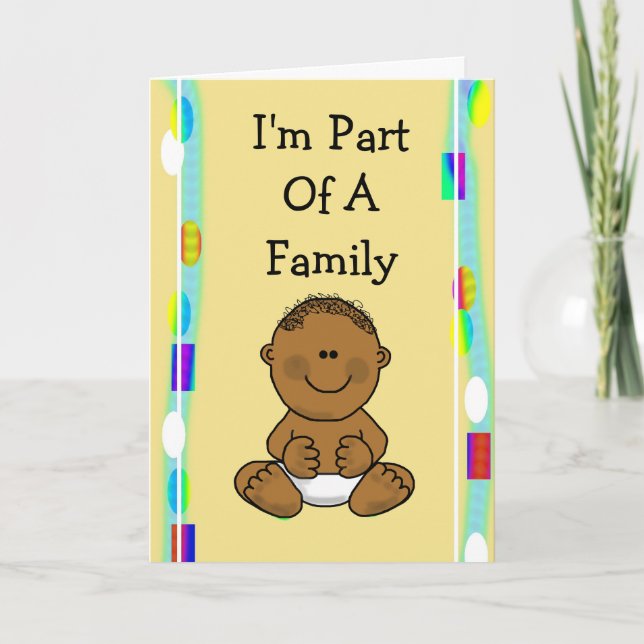 Brown Cartoon Baby Adoption Announcement Card (Front)