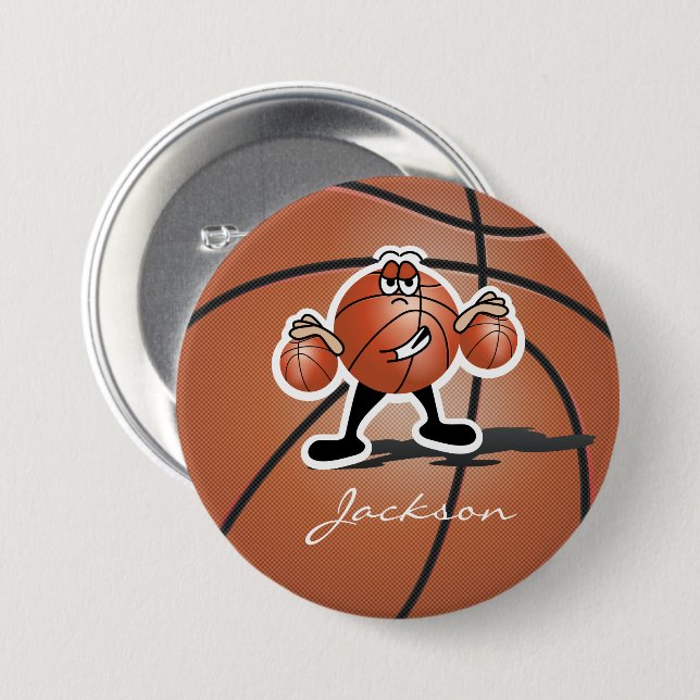 Brown Cartoon Basketball Guy |Personalized Button (Front & Back)