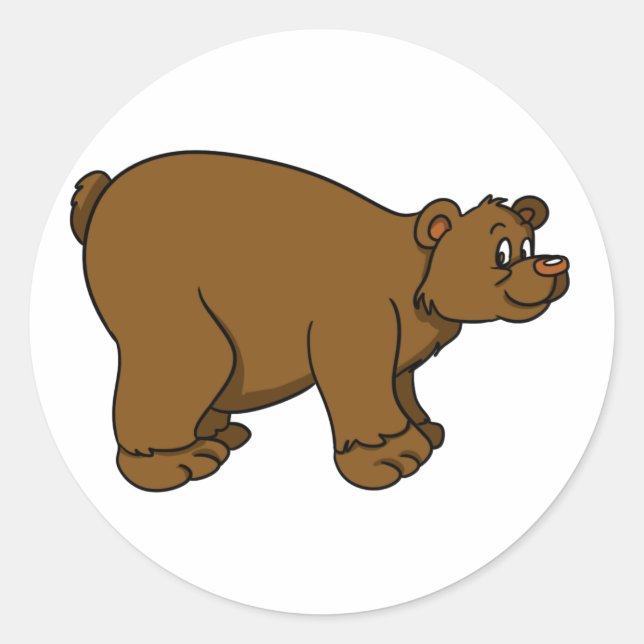 Brown Cartoon Bear Classic Round Sticker (Front)
