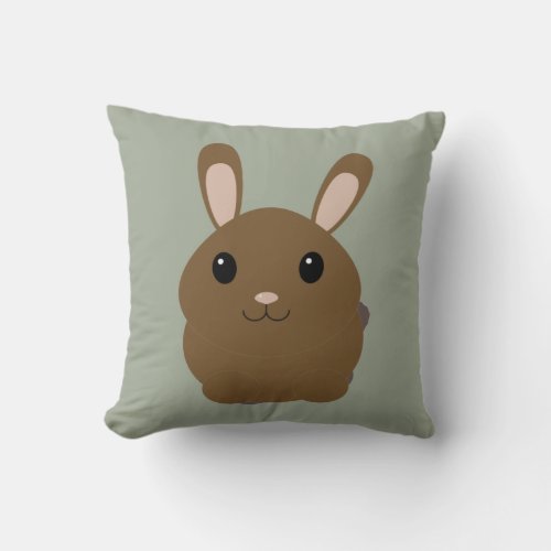 Brown Cartoon Bunny Throw Pillow