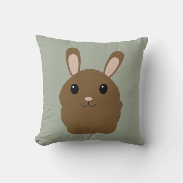 Brown Cartoon Bunny Throw Pillow (Front)