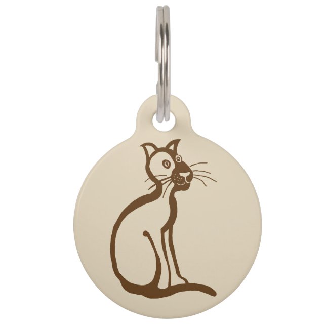 Brown cartoon cat pet ID tag (Front)
