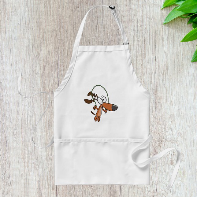 Brown Cartoon Dog Skipping Jump Rope Adult Apron (Creator Uploaded)