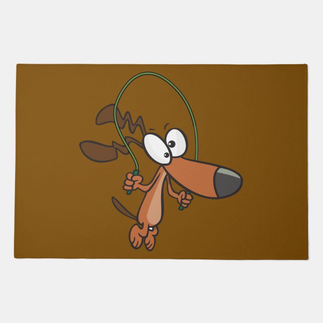 Brown Cartoon Dog Skipping Jump Rope Doormat (Front)