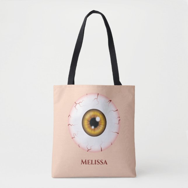 Brown Cartoon Eyeball Bloodshot Halloween Eyeball Tote Bag (Front)