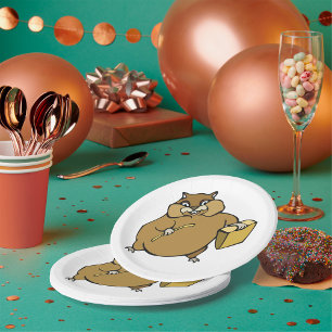 Brown Cartoon Hamster with Cheese Paper Plates