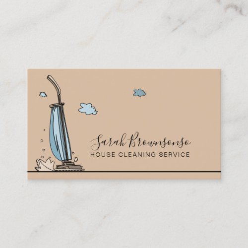 Brown Cartoon Janitorial Maid House Cleaning Business Card