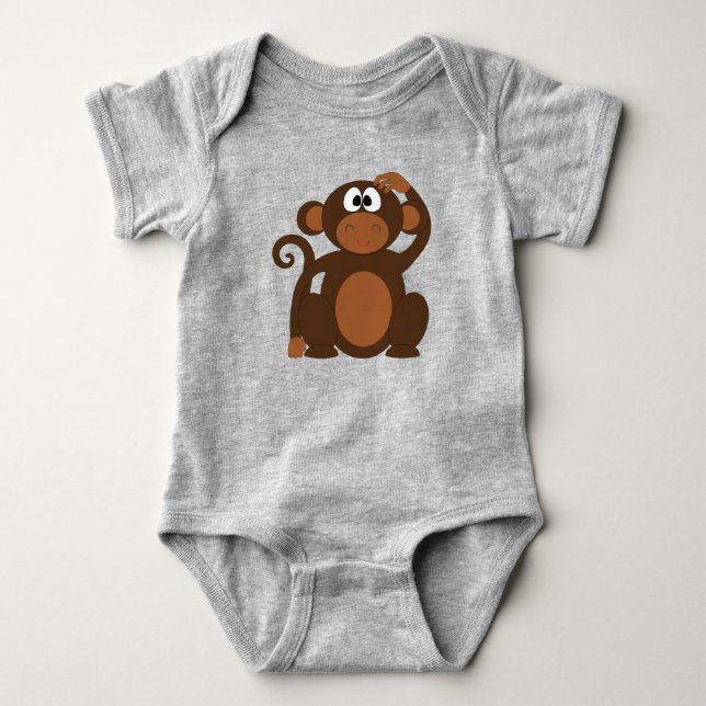 Brown Cartoon Monkey Baby Bodysuit (Front)