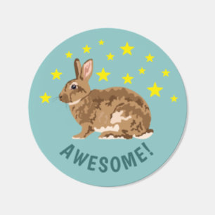Brown Cartoon Rabbit Bunny Awesome Kids' Reward Classic Round Sticker