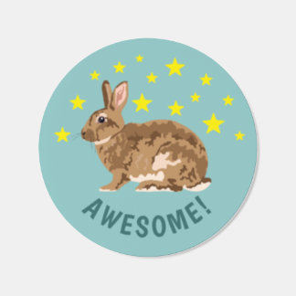 Brown Cartoon Rabbit Bunny Awesome Kids' Reward Classic Round Sticker
