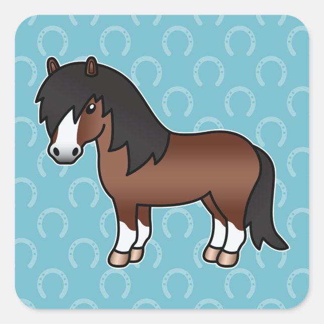 Brown Cartoon Shetland Pony Square Sticker (Front)