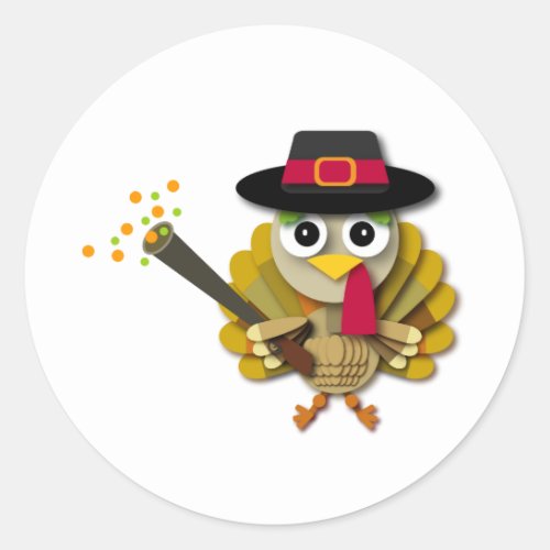 Brown Cartoon Thanksgiving Turkey Classic Round Sticker