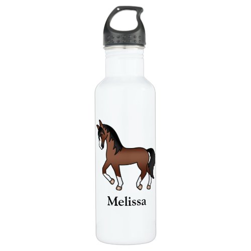 Brown Cartoon Trotting Horse  Custom Name Stainless Steel Water Bottle