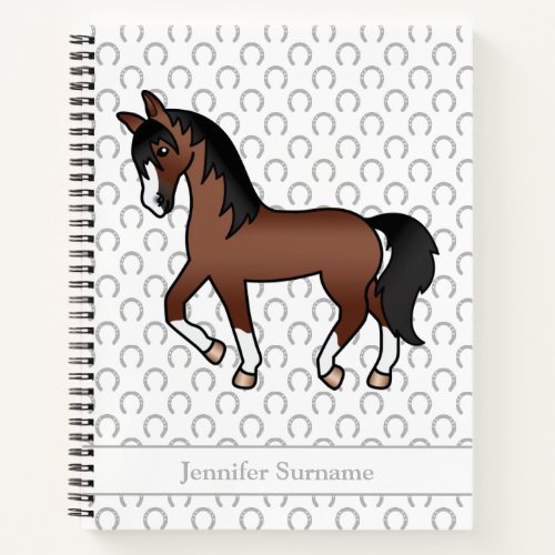 Brown Cartoon Trotting Horse  Custom Text Notebook