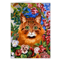 Brown Cat Amongst The Flowers Card