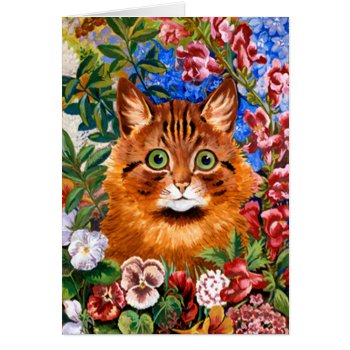 Brown Cat Amongst The Flowers Card by Artworks at Zazzle