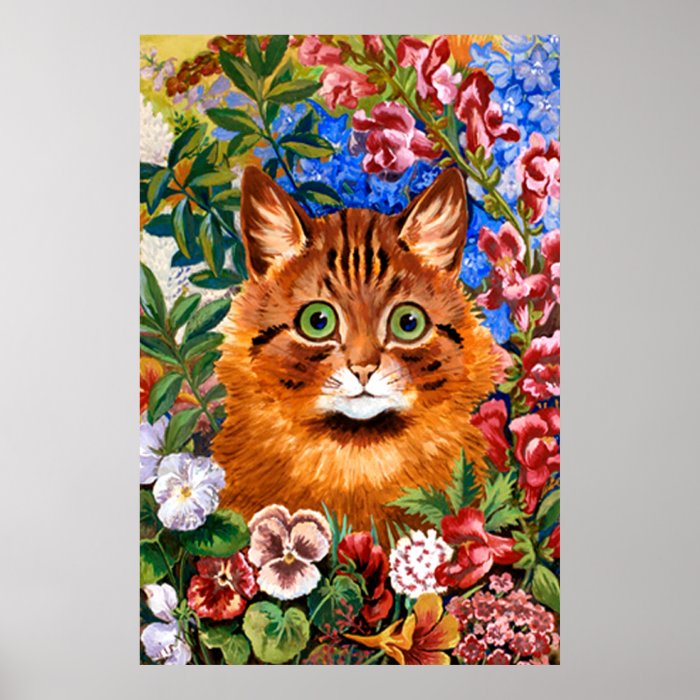 Brown Cat Amongst The Flowers Poster Print