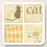 Brown Cat and  Yellow Bird by Chariklia Zarris Coaster