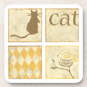 Brown Cat and Yellow Bird by Chariklia Zarris Coaster
