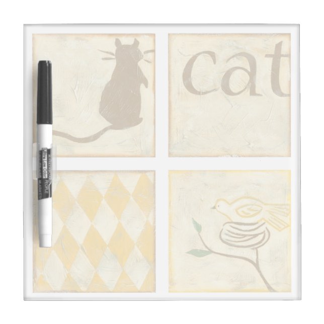Brown Cat and  Yellow Bird by Chariklia Zarris Dry Erase Board (Front)