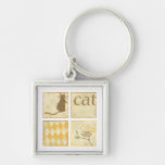 Brown Cat and  Yellow Bird by Chariklia Zarris Keychain