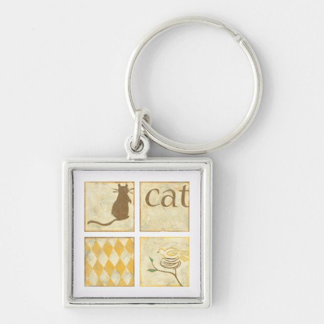 Brown Cat and  Yellow Bird by Chariklia Zarris Keychain (Front)