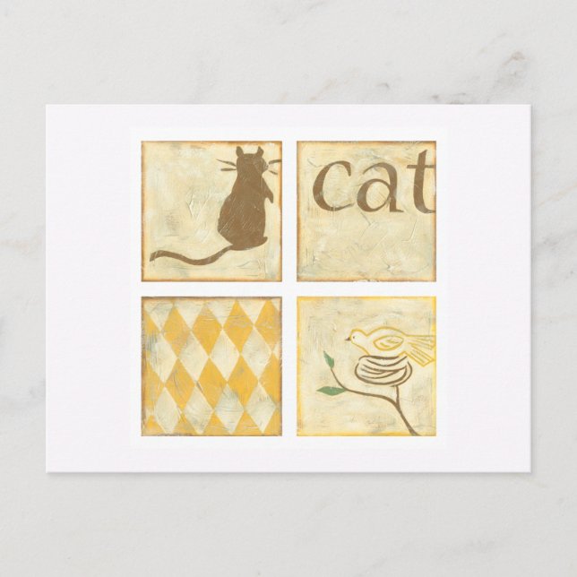 Brown Cat and  Yellow Bird by Chariklia Zarris Postcard (Front)