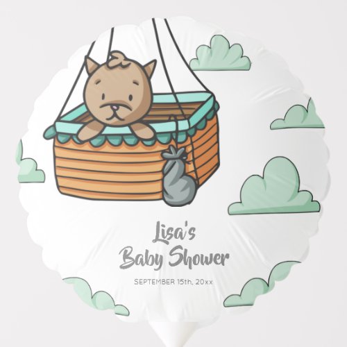 Brown Cat in Hot Air Balloon Basket Party Balloon