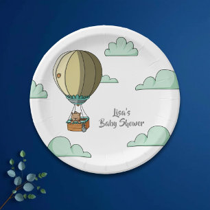 Brown Cat in Hot Air Balloon in the Sky Party Paper Plates